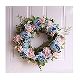YNGJUEN Künstliche Kranz handgemachte weiße Rose Pfingstrose-künstliche Blumen-Silk Tür Kranz Haustür Wand Partei Küche Hochzeit Blumendekoration 40cm