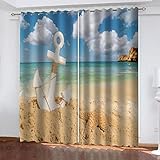 GSKOQD Vorhang Kinderzimmer Schlafzimmer Wohnzimmer Gardinen Mit Ösen 200X200Cm (B X H) Ösenvorhang 2Er Set 3D Druck Strandanker Mit Meerblick Muster Verdunklungsvorhänge Thermovorhang Dekoschals