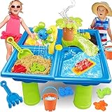 VATOS 4 in 1 Wasserspieltisch, 24 STÜCK Set Sandtisch für Kinder Draußen Wasserspieltisch, Wasserspiele Garten Hinterhof Sommer Outdoor Sand Spielzeug, Water Table for Kids Junge Mädchen 3 4 5 6 Jahre