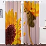 Vorhänge Rosa Sonnenblume Vorhang Blickdicht VerdunklungsvorhäNge mit öSen, Gardinen Wohnzimmer Schlafzimmer Modern Bedruckt Curtains H 138 X B 117 cm 2er Set