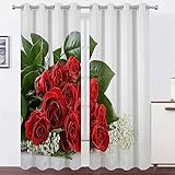 Vorhänge Rote Rose Vorhang Blickdicht VerdunklungsvorhäNge mit öSen, Gardinen Wohnzimmer Schlafzimmer Modern Bedruckt Curtains H 175 X B 140 cm 2er Set