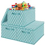 Stapelbare Aufbewahrungsbox mit Deckel, große faltbare Spielzeugkisten, blaue Stoffwürfel, Behälter, Truhe mit Griffen für Schächel, Schlafzimmer, Kleiderschrank, Schrank (40,5 x 30,5 x 26 cm, 3