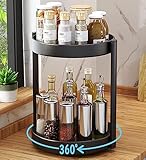 NEEMOSI Doppelschicht Drehbarer Gewürzregal,ein Großes Küchenregal aus Edelstahl um 360° Drehbar, ein Multifunktionales Lagerregal zur Aufbewahrung von Gewürzen, Kosmetika und Anderen Kleinigkeiten