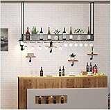 MAKIVI Industrielles hängendes Weinregal mit Glashalter und Regal, einlagiges Weinglasregal an der Decke, perfekt für Bar/Café/Küche, Schwarz (Farbe: Schwarz, Größe: 100 x 30 x 80 cm) Marriage