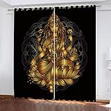 TEMKIN Vorhang Blickdicht Schlaufen, 3D Buddha-Muster Muster Ösenvorhang 2Er Set, Verdunkelungsvorhang Schlafzimmer Mit Ösen, Thermogardine Wohnzimmer Modern Fensterdekoration 270X300cm