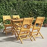 JUNZAI 5-TLG. Garten-Essgruppe Massivholz Teak, Terassenmöbel Außen, Gartenmöbel Set, Möbelsets, Balkonset, Balkonmöbel Set, Garden Furniture, Essgruppe, Tisch- Und Stuhl Set