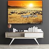 PHOLK Deko Schlafzimmer Afrikanisches Zebra-Sonnenuntergang-Ölgemälde auf Leinwand abstrakte Landschafts Bilder poster & kunstdrucke für Wohnzimmer Büro Dekoration 50x70cm x1 Rahmenlos