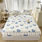 Boxspringbetten Spannbetttuch,Sommer Cool Feeling Ice Silk Lace Latex Bettlaken, Kinderzimmer Animal Print Fruit Matratzenschoner Kissenbezug,Liebe,120 * 200cm (3 Stück)