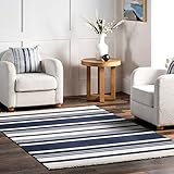 nuLOOM Effie Gestreifter Teppich für drinnen und draußen, Fransen, 1,2 x 1,8 m,