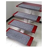 7-teiliges Teppichtreppen-Set, rutschfeste Treppenabdeckungen, Selbstklebende Teppich-Stufenmatten, maschinenwaschbare Treppenauflagen, Sisal für Kinder, Älteste und Haustiere, Grau, 65 x 24