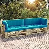 JUNZAI 2-Sitzer-Palettensofa mit Kissen, Gartenlounge, Gartensofa, Terrassenmöbel, Balkon Möbel, Balkonmöbel, Terrassen Sofa, Terrassen Möbel, Grün Imprägniertes Kiefernholz