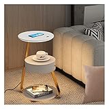 BEdaw Intelligenter Nachttisch Mit Ladestation, Kabelloser Lade-Nachttisch, Schlafzimmer-Beistelltisch, Beistelltisch, Mit Verstellbarem Led-Licht, Für Wohnzimmer, Sofa, Büro/Marble/Led+Wireless+Dra