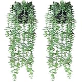 SOGUYI Künstliche Pflanzen Hängend, Künstlicher Eukalyptus, Kunstpflanze Eukalyptus Blätter im Topf, Wartungsfreie Plastik Hängepflanzen Rebe für Wand Küche Veranda Hängekorb Dekoration(2 Stück)