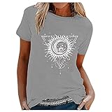 UYSA Grafik-T-Shirts für Damen, Übergröße, Sommer, Kurzarm-Shirts, Live by The Sun Dream by The Moon Vintage-Druck, Shirts Tops, grau, XXL