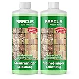 Steinreiniger, selbsttätiger Algenentferner & Flechtenentferner für Stein & Pflaster, 40% Wirkstoff, gegen Flechten & Algen auf Pflastersteinen & Steinplatten – ABACUS Steinreiniger 2x 1000 ml (8092)