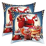 Weihnachten Kissenbezüge 45x45cm 2er Set Kissenbezüge Weich Santa Claus Dekorative Kinder Weihnachten Geschenk Kissenbezug Kissenhülle Frohe Weihnachten Dekokissen Rot Dekor Sofakissen Couchkissen