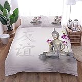 AOUAURO Bettwäsche 135x200 Buddha-Statue Bettbezug Set 3D Bedruckte 3-Teiliges Polyester mit Reißverschluss 1 Bettbezug und 2 Kissenbezug 80x80cm 3 Stück Einzelbett