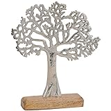 matches21 Skulptur Deko Baum aus Metall & Holz Holzfigur Metallfigur Skulptur Dekoration Silber braun 1 STK 22x5x27 cm