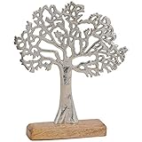matches21 Skulptur Deko Baum aus Metall & Holz Holzfigur Metallfigur Skulptur Dekoration Silber braun 1 STK 22x5x27 cm