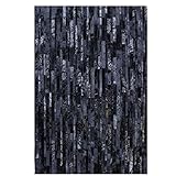 Kuhfelle Teppich Patchwork Luxus Echtleder Teppich rutschfeste Piano Pad Wohnzimmer Schlafzimmer Arbeitszimmer Büro Rechteck Bett Teppich - Schwarz Kuhfelle Haut Handgenäht