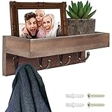 Belle Vous Schlüsselbrett mit Ablage Wandregal Holz mit 4 Haken 25,5cm Lang - Rustikale Schwebende Kleine Garderobe für Mäntel, Schlüssel & Hüte - Für Küche, Bad, Flur&Schlafzimmer Schlüsselbrett Holz