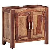 Wohnling Waschbeckenunterschrank mit 2 Türen Sheesham Massivholz 65x61x35 cm | Badezimmerschrank Unterschrank Stehend | Badschrank Midischrank Klein Waschtisch