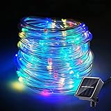 ZVO Solar Lichtschlauch Lichterkette Außen 10M 100 LED Schlauch Lichterkette PVC Rope Innen - 8 Modi Wasserdichte Aussen Dekorative für Garten Balkon Terasse Yard Hochzeit Baum Party(Mehrfarbig)