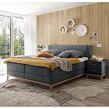 Lomadox Boxspringbett 180x200 cm mit 2 Nachttischen | Doppelbett mit Nachtschränken in anthrazit mit Härtegrad H2