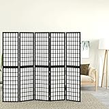 5-TLG. Paravent Japanischer Stil Faltbar, BULANED Spanische Wand Raumteiler, Raumtrenner, Trennwand, Mobile Umkleidekabine, Zimmertrenner, Faltwand, Abtrennung Schlafzimmer, 200x170 cm Schwarz
