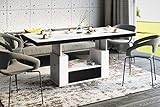 HU Design Couchtisch Tisch HM-111 Hochglanz Schublade höhenverstellbar ausziehbar Esstisch (Weiß/Schwarz Hochglanz)