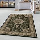 HomebyHome Teppich Orient Kurzflor Ornamente Bordüre Design Wohnzimmer 9 mm Florhöhe Weich Gross Klein Rechteckig Läufer Grün, Farbe:Grün, Grösse:300x400 cm