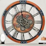 ocharzy 76,2 cm große Wanduhr mit beweglichen Zahnrädern, große rustikale Vintage-Holzuhr mit gehärtetem Glas, dekorative industrielle Steampunk-Uhr für Bauernhaus, Wohnzimmer, Büro (braun)