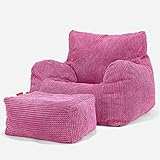 Lounge Pug, Sitzsack Ohrensessel mit Hocker, Pom-Pom Pink