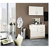 Lomadox Single-Küche 100cm Hochglanz Creme inkl. Spüle & Kochmulde