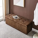 Wohnzimmer-Eingangsbereich, bequemer Ruhe-Fußhocker, Schuhbank, moderne Hocker-Bank mit Stauraum für Zuhause, Premium-Samt-gepolsterte Bett-Endbank mit Stauraum, Braun, 100 x 40 x 40 cm (39