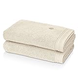 KLASBROOK® Linnea 2 teiliges Luxus Handtücher Set Sand, extra flauschig und saugfähig aus 100% Baumwolle Oeko-TEX 100 Zertifiziert mit Aufhänger, 2 Badetücher 70x140
