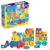 MEGA BLOKS ABC Musikzug - mit Musik und Geräuschen zum Lernen des Alphabets, 50-teiliges Spielset mit beweglichen Rädern und Bausteinen, Buchstaben A bis Z aufgedruckt, für Kinder ab 1 Jahr, FWK22