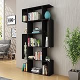 Bücherregal, Wohnzimmer Bücherregal 5 Etagen Bücherregal Aufbewahrungsständer Regal für Home Office Arbeitszimmer S-Form (Schwarz)