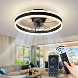 EIDISUNY Moderner Deckenventilator mit Umkehrbarem Licht-Kit LED-Leuchte mit Fernbedienung Unterputzmontage 96W Stumm-Lüfter für Küche Wohnzimmer Kinderzimmer (Black)