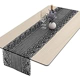 mookaitedecor Rechteckiger Tischläufer aus Schwarzer Spitze mit Stickmuster, Tischfahne für Hochzeit Festival Schrank Tischdeko, 135 * 39cm, Schwarz