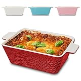 Auflaufform Keramik Rot für 2 Personen - Extra Hoher Rand - Für Lasagne, Tiramisu & Auflauf - Eckig