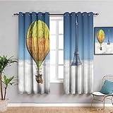 SPADEACES Blickdichte Vorhänge Verdunkelungsvorhang Ösenvorhang 3D Druck Ballonturmwolken Muster Gardinen Kinderzimmer Schlafzimmer Schallschutz Thermovorhang 2 Stücke 280X260Cm (BxH)