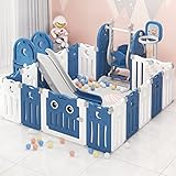 HUMNZR Baby Laufgitter, Kinder Laufstall, 18 Paneele Kunststoff Schutzgitter, faltbar/Klappbar Absperrgitter, Nutzungsbereich,Blue