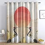 THYUNQ Vorhänge Japanische Motiv, Vorhang Blickdicht Verdunklungsvorhänge mit Ösen - Gardinen Wohnzimmer Schlafzimmer Fenster, 2er Set Curtains, H 200 x B 140 cm