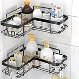 DIFULI Duschablage Ohne Bohren Ecke, Badezimmer Duschablage, Dauerhaft Edelstahl Badregal Ohne Bohren, Beweglich Bathroom Organizer Regal Badregal für Shampoo und Duschgel, Badezimmer Zubehör（Schwarz）