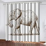 YUIUPD Gardinen Blickdicht 3D Skizzieren Sie Die Elefantenmalerei Druck Verdunkelungsvorhang Mit Ösen - Thermo Vorhänge 2Er Set Für Schlafzimmer Wohnzimmer, Vorhang Kinderzimmer Mädchen Junge 210X220