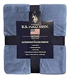 U.S. Polo Assn. Übergroße, leichte Überwurfdecke für Bett/Sofa, weiche Fleece-Couchdecken und Überwürfe, gemütliche, dekorative Bettwäsche, 127 x 177,8 cm, Zenitblau