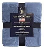 U.S. Polo Assn. Übergroße, leichte Überwurfdecke für Bett/Sofa, weiche Fleece-Couchdecken und Überwürfe, gemütliche, dekorative Bettwäsche, 127 x 177,8 cm, Zenitblau