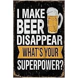 BA Market Vintage Blechschild I Make Beer Disappear 20 x 30 cm Wandschild für Café Bar Home Retro Nostalgie Premium Metallschild Bier Spruch Löcher für Wandbefestigung