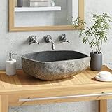 vidaXL Waschbecken Flußstein Naturstein 45-53cm Aufsatzwaschbecken Waschschale Steinbecken Steinwaschbecken Waschtisch Becken Badezimmer Badzubehör